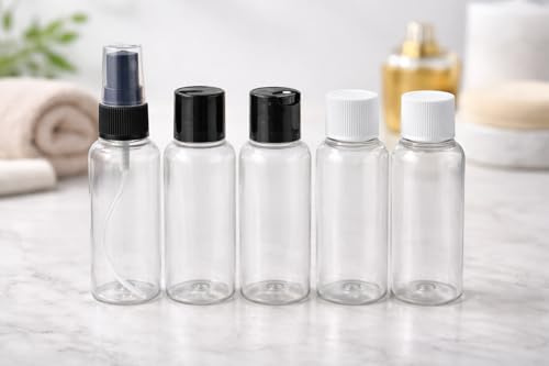 Premium 50 ml Travel Spray Bottle Set – Refillable Toiletry Bottles with Screw & Flip Caps | TSA-Approved Lightweight Plastic Bottles for Trips, Holidays & Carry-On Luggage