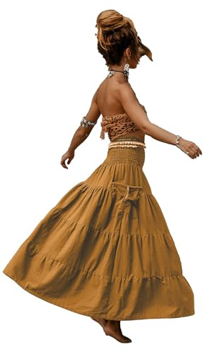 JENJON Femme Jupe de Plage Longue Bohème Robe 2 en 1 Jupe Eté avec Poche Couleur Unie