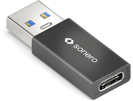sonero USB-C auf A Adapter USB 3.2 Gen1 3A 15W OTG 10Gbps Aluminium schwarz | USB-A auf USB-C Adapter, 15W Schnellladen 3A, 10 Gps Daten, 3.2 Gen1, OTG, für iPhone 15, Samsung Galaxy, Pixel