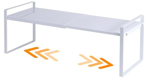 Expandable Cabinet Shelf Organizer Riser for Kitchen Pantry Cupboard Under Sink Countertop (white, 8.2’’D * 12.2-21.6’’W * 7.7’’H)