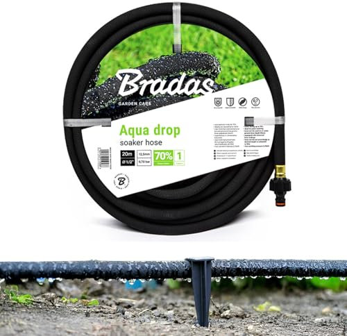 VERDONE Tropfschlauch (Perlschlauch) AQUA-DROP 1/2 20m Set mit 50 Befestigungsankern – Wassersparend bis 70%, UV-beständig, gleichmäßig