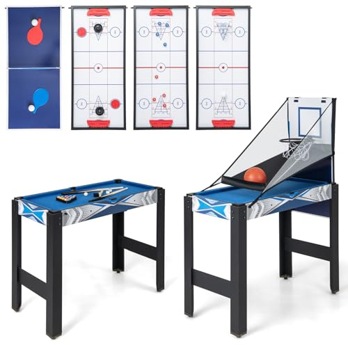 COSTWAY 6 en 1 Baby-Foot avec Billard & Hockey & Bowling & Basket-Ball | Pieds Réglables & Plateau Convertible, Table de Jeu Empilable pour Fête Bar Salle de Jeux, 91,5x46x129,5cm
