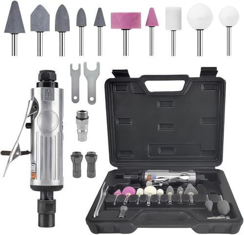 Druckluftschleifer-Set für Schleifen und Polieren, Mini Druckluft Poliermaschine, Stabschleifer Druckluft, Exzenterschleifer, über Integrierte Schleifköpfe, für Möbel- und Metallbearbeitung