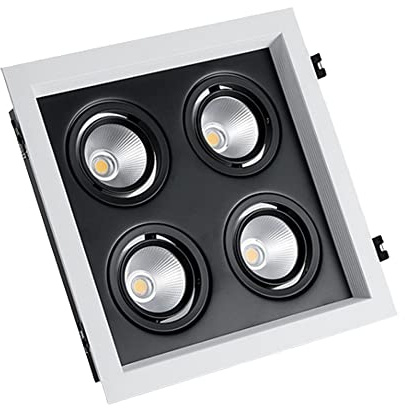 IUokLU Spot carré Rotatif à 4 têtes 20 W/28 W/40 W éclairage à cardan Blanc Chaud 3 000 K Angle réglable éclairage à Balayage Garniture antireflet,4 * 10W