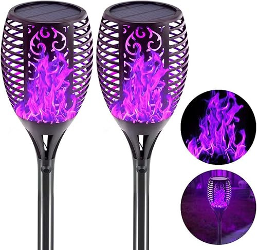 TFixol 2 Pack Solar Torch Light with Flickering Flame, 43 Upgraded Flame Torch Lights-IP65 Solar Flame Lights Dusk to Dawn Auto On/Off Securi Torch Light for Garden Lawn Yard Patio Black M