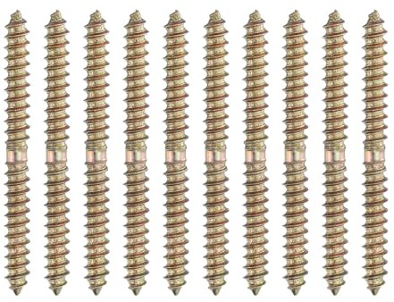 sourcing map 10 Pcs Double Ended Screws, M6 x 70 mm Carbon Steel Hanger Bolts, Self-Tapping Wood Dowel Screws for Wood Joint Furniture, Color Zinc