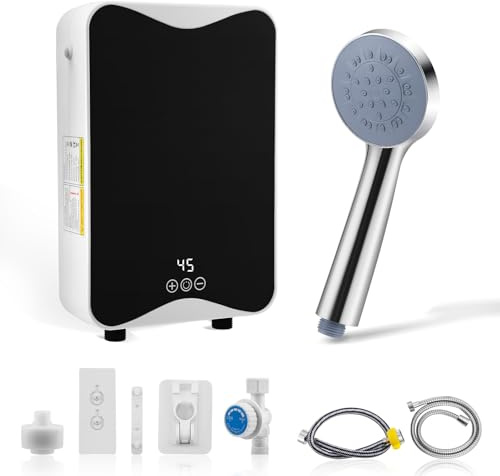 Chauffe-Eau éLectrique Instantané Sans RéServoir 5500W 220V Avec Affichage la TempéRature pour la Cuisine, la Salle Bain et L'éVier Chauffe-Eau Instantané Sous/Hors Plan Avec Douchette