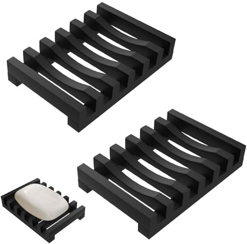 Seifenschale mit Ablauf,2 Stück Seifenschale Silikon,Seifenschalen,Seifenablage,Seifenhalter,Trocknungsdesign,Soap Holder für Bad Küche (Schwarz)