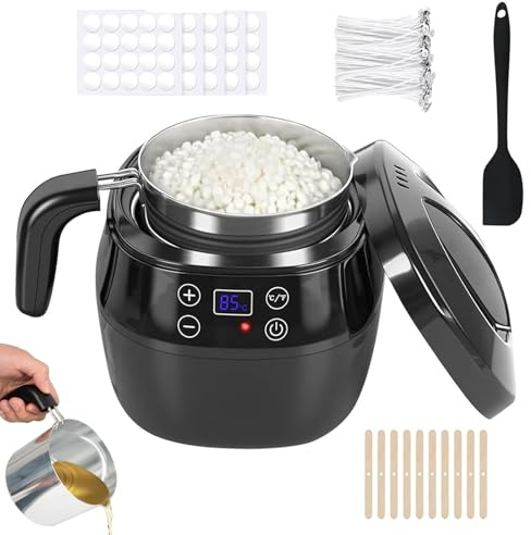 Agrdeed Candle Wax Melter with Pour Spout, 1L Electric Candle Jars for Making Candles, Candle Making Kit Wax Pot Melter Complete Kit with Candle Wicks, Sticks, Candle Wick Stickers,Stirring Spoon