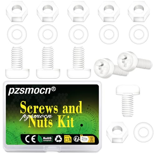 pzsmocn 300 Pièces/100 Ensembles M4*12 mm en Plastique Nylon Blanc Croix | Tête Combinaison Standard, Ronde Kit Bricolage, Vis Rondelle Assemblage, Écrou Isolante Électronique, Hexagonal Taille Câble