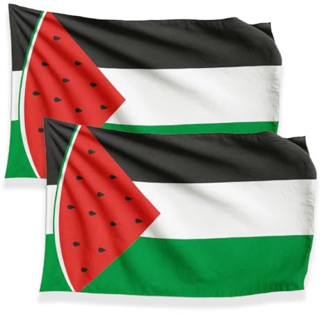Pack 2 Banderas Oficiales de Palestina Sandía 100x70 cm | Resistentes, ideales para uso exterior y también interior | Tejido poliéster 100% Banderas resistente Palestina. 2 uds.