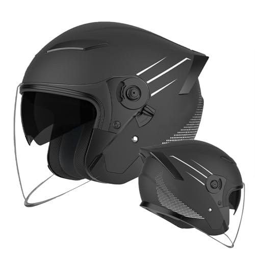 Skoterhjälm med halvskal, ECE-godkänd, herr, damer, unisex, med imskydd, dubbelvisir, avtagbart, förtjockat foder, scooterhjälm(H)