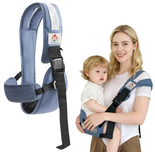 CHUANFU Tragetuch Baby, Kleinkind Trage Einstellbar, Hüfttrage Baby Ergonomisch, Leichte Babytrage Seitlich, Extra Breite Bequeme Atmungsaktives Tragegurte für Babys von 0 bis 36 Monaten, Blau