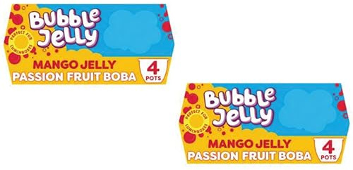 Bubble Jelly Mango and Passion Fruit Boba Dessert Pots, Vegetarian Friendly Jelly with Popping Boba Balls, 4 Pieces,520g,Pack Of 2