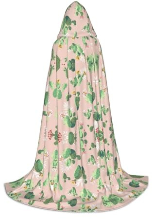hgnbcsa Cactus Pattern Print Hooded Cape For Full Length Teenagers, Halloween Long Cloak With Hood Unisex Robe Costume