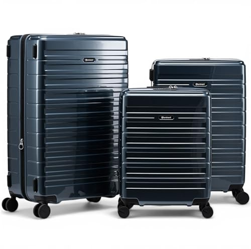 Eminent Voyager Kofferset 3-Teilig, Erweiterbar, Hartschalenkoffer, 4 Rollen, Leicht, TSA Schloss, Handgepäck Mittel Groß, Trolley Reisekoffer Rollkoffer Urlaub Dunkelgrau