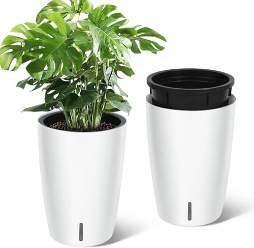 RBFGYIOP Set di 2 vasi da fiori alti 16per piante autoirriganti piante da interno, da fiori drenaggio integrato e design visivo del livello dell'acqua patio, veranda, soggiorno o ufficio domestico