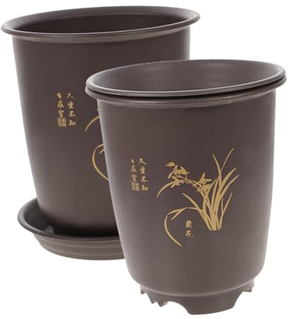GRADENEVE Set da 2 Vasi per Orchidee con Sottovaso, Vaso da Vivaio in Plastica Nera Traspirante da 20x22 Cm, Vaso per Piante da Interno ed Esterno per Giardino, Ufficio e Casa