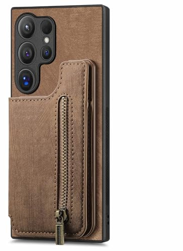 Custodia Satinata For Samsung Galaxy S26/S26 Plus/S26 Ultra, Con Cerniera For Portafoglio Funzione Di Supporto, In Pelle Minimalista Resistente Agli Urti(Brass,S26)