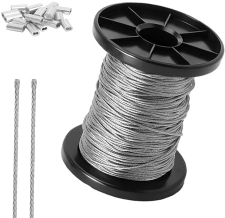 Cavo Acciaio Inox 1 mm – Kit Cavo Metallico da 30 m in Acciaio Inossidabile Flessibile e Resistente per Fissaggio, Sospensione, Giardino, Balcone, Stendibiancheria, Piante e DIY