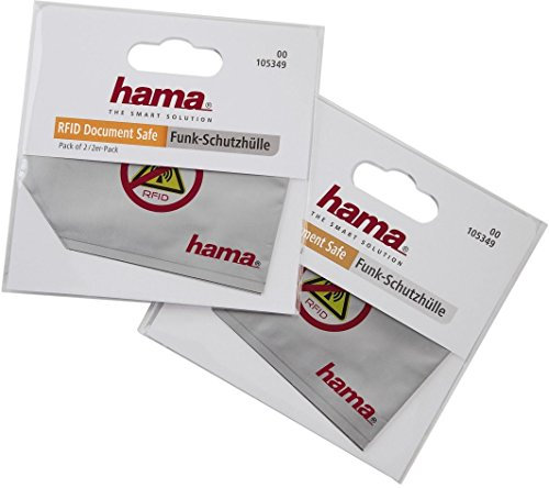 Hama RFID-Schutzhülle 2er-Set (NFC Schutz für den neuen Personalausweis, Bank- und Kreditkarten, Karten im Scheckkarten-Format, RFID Chip in der Hülle nicht auslesbar, Cryptalloy Speziallegierung) silber