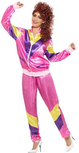 80er Hochmodischer Jogginganzug Kostüm Rosa mit Jacke und Hose , Large