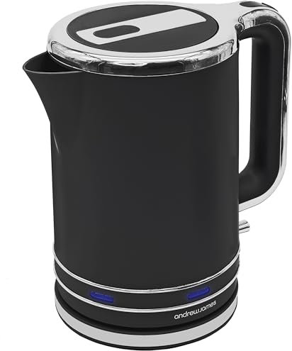 Andrew James Fast Boil Electric Kettle, Large 1.7L Capacity, Cordless Quiet Kettle with Reusable Filter, Quick Boil, Modern, Stylish, Practical, Lumiglo 3000W (Black)