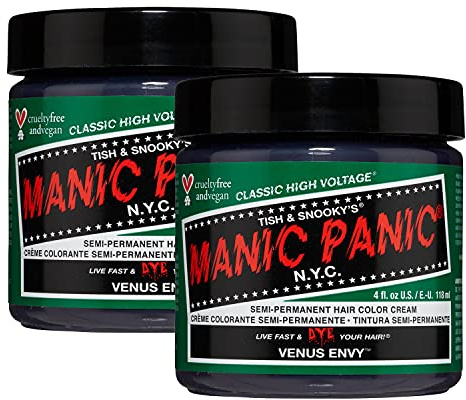 MANIC PANIC Venus Envy Haarfarbe, klassische Hochspannung, semi-permanente Haarfarbe, Dunkelgrün, für dunkles und helles Haar, vegan, PPD- und Ammoniakfrei, 2 Stück