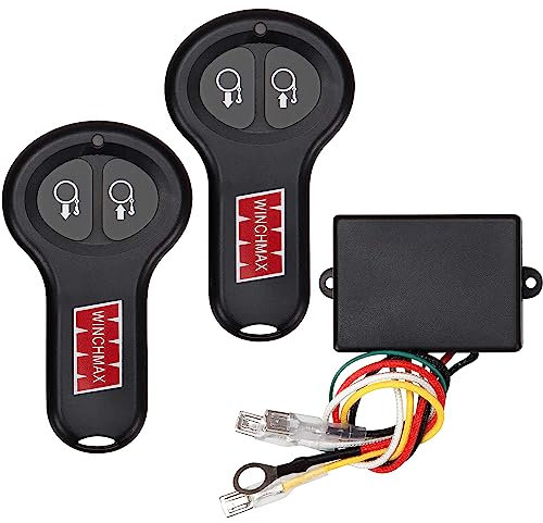WINCHMAX 12v Wireless Winch Remote Control Kit. Twin Handsets with 100ft / 30m Range. Compact Receiver 60mm x 45mm x 22mm. Auto Power Shut-Off to Preserves Batteries