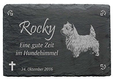 Gedenktafel « WEST HIGHLAND WHITE TERRIER » aus Schiefer - ca.22 x 16 cm - Wetterfeste Gravur