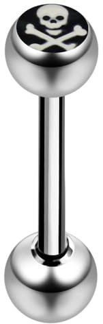 Totenkopf Logo Bild Ball mit 14 Gauge 316L chirurgischer Stahl Straight Barbell Zunge Bar Piercing
