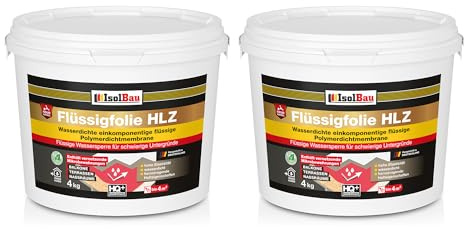 Flüssigfolie HLZ 8kg - Dichtfolie für kritische Untergründe - Wasserdichte Abdichtung für innen & Außenbereich - für Wand & Boden - Balkonabdichtung, Wasserstop, für Fliesen und Holz