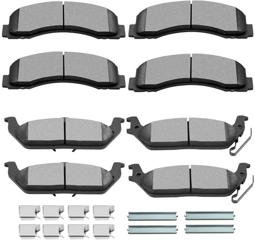 SCITOO Brake Pads Kits Front Semi-Metal Rear Ceramic 8pcs Fit for 2010-2011 for Ford for F-150