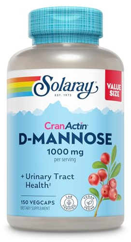 Solaray D-Mannose 1000mg with CranActin Cranberry Supplement 400mg, Urinary Tract Health & Bladder Support Capsules with Vitamin C, Vegan, 60 Day Guarantee, 75 Servings, 150 VegCaps