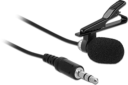 DELOCK 66279 Krawatten Lavalier Mikrofon Omnidirektional mit Clip 3,5mm Klinkenstecker 3 Pin,+ Adapterkabel für für Smartphone und Tablet