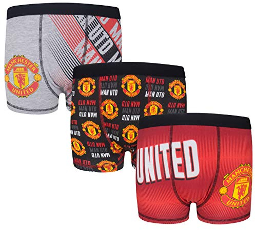 Manchester United Boys Boxer Shorts 3 Pack Crest Kids OFFICIAL Football Gift