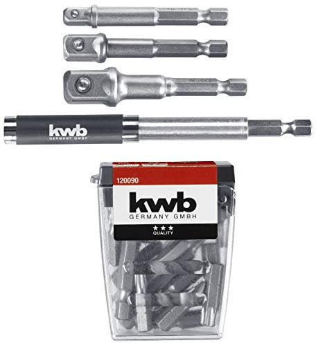 kwb 23-teiliges Bit-Set inkl. Stecknuss-Adapter und Bithalter 80 mm/Verlängerbar auf 118 mm für Akku-Schrauber, Steckschlüssel-Vierkantadapter