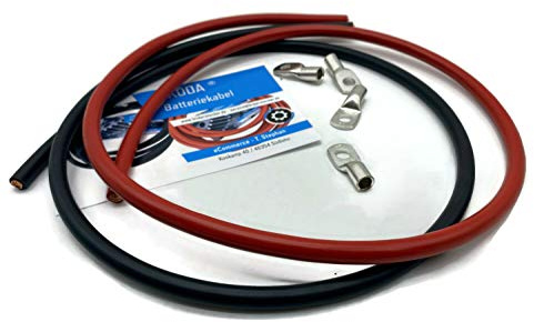eXODA 25mm2 Batteriekabelset 4x M8 1m rot schwarz Industrie Privat | Set-Inhalt, 2 Kabel (1m rot, 1m schwarz), 4 Kabelschuhe, Schraubenöffnung 5,6 mm, H07VK Standard, vielseitige Einsatzmöglichk