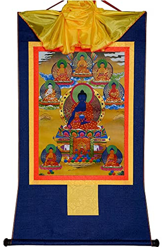 Gandhanra Thangka Tibetische Wandbehang,Die Acht Medizin Buddhas Thangka,Heißgeprägter Buddha Wandteppich für Zen Wohnkultur, Meditation, Spirituelle Entspannung und Ruhe