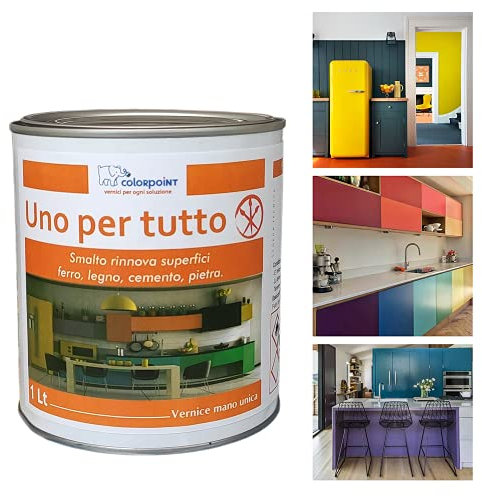 Color Point Uno per Tutto - Smalto vernice per interni ed esterni con antiruggine 1 Kg mano unica - per legno ferro cemento pietra - bianco grigio rosso nero blu - satinato (Blu)