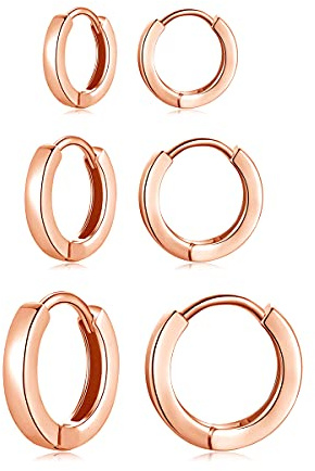 Deyanse 3 par örhängen för kvinnor, 925 silverörhängen, små creole-set roséguldpläterade, guld-, flickring, unisex, brosk, Huggies allergivänliga, diameter 9, 11,, Silver Tyg hårspray Silver