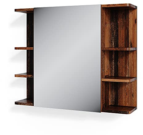 Vicco Badspiegelschrank Fynn, Oldstyle, 79.6 x 64 cm | mit Spiegel und offenen Ablagen zur Wandmontage