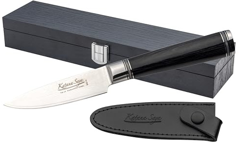 Katana Saya Pakkawood 9 cm Schälmesser, Japanischer 67-lagiger VG-10 Damaszener-Edelstahl, schwarzer Pakkaholzgriff, Küchenmesser