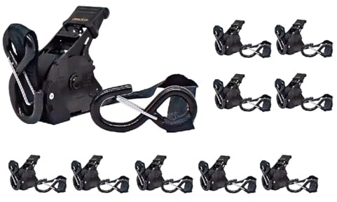 lasiprofi Automatikzurrgurt 25 mm | 3,65 m lang | Schwarz | 4er Set | Mit S-Haken und Sicherung | Zurrgurt für PkW und Transporter | Selbstaufwickelnd | Einteilig | Bis zu 340 kg