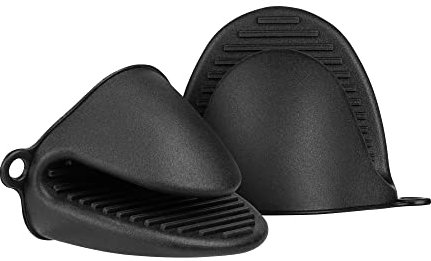 kwmobile Mini Guantes Silicona para Ollas (Set de 2) - Manoplas Resistentes al Calor para Sartenes, Fuentes de Horno - negro