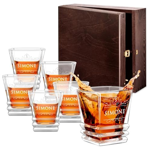 Maverton 6 bicchieri da whisky in vetro 280 ml, incisione personalizzata | Set bicchieri per whisky, bicchiere di cristallo per compleanno, per festa del papà, per Lui, Carburante
