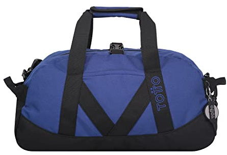 TOTTO - Bolsa de Deporte, Modelo Bungee, Dimensiones: 47 x 25 x 19, Capacidad 22 Litros, Asa de Mano y Correa Ajustable para Hombro, Argollas para Candado en Cremallera Principal, Color Azul