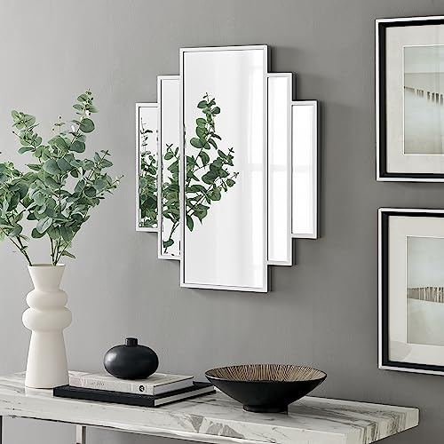 Furniturebox UK Deco Small Silver Wall Mirror, Living Room, Hallway, Dining Room - Stylish, Modern Meets Art Deco 1920s Style Statement Mirror
