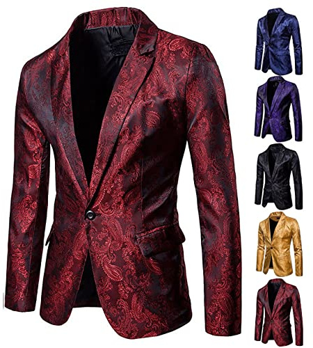 HAOLEI Mens Luxury Floral Tuxedo Jackets Lightweight Regular Fit Blazer Prom Dinner Suit Jacket Shawl Lapel One Button Tuxedo Suits Evening Wear Party Wedding Business Formal Coat Red