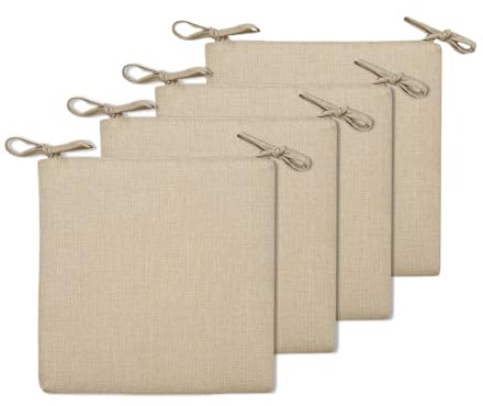 BESTORI Coussins de Chaise Lot de 4 45 x 45 cm avec Attaches Coussins Lavable de Chaise Extérieur Intérieur Coussin de Siège de Jardin pour Extérieur, Jardin, BalconBeige